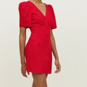 [ NWT ] Reformation Joelle Linen Dress Cherry Red Size 6 Short sleeve small